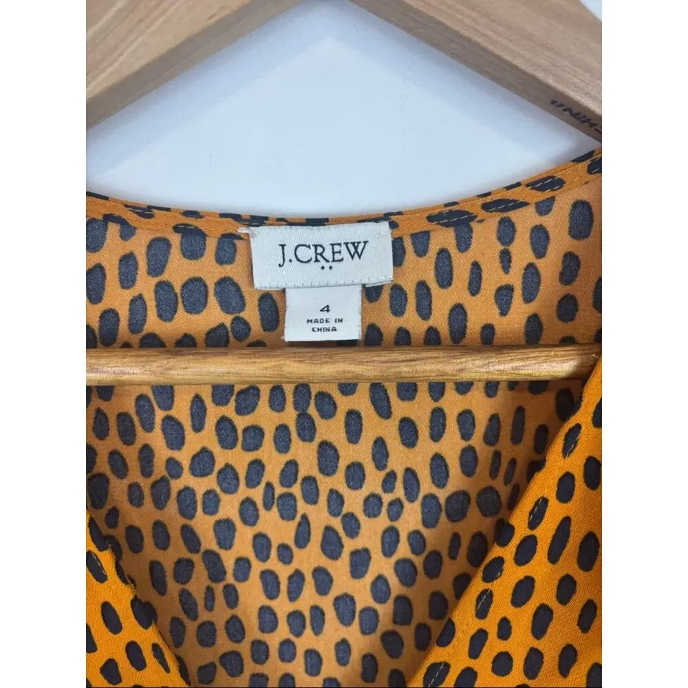 J.Crew Animal Print Wrap Dress Orange Black Cheetah Short Sleeve Size 4 Office